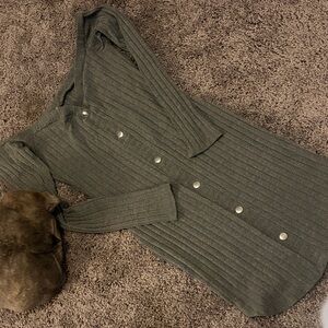 Women's heather green Ribbed faux Button-Up dress